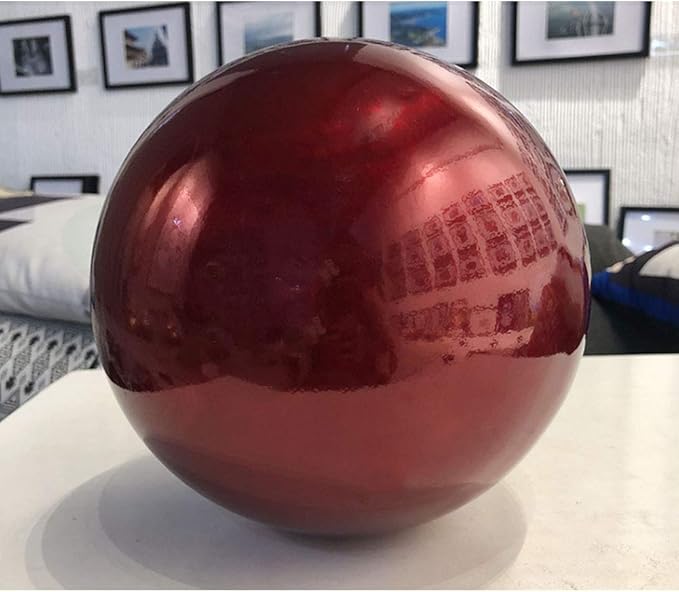 20cm/8inch Diameter Gazing Globe Mirror Ball,Red Stainless Steel Polished Reflective Smooth Garden Sphere,Colorful and Shiny Addition to Any Garden or Home