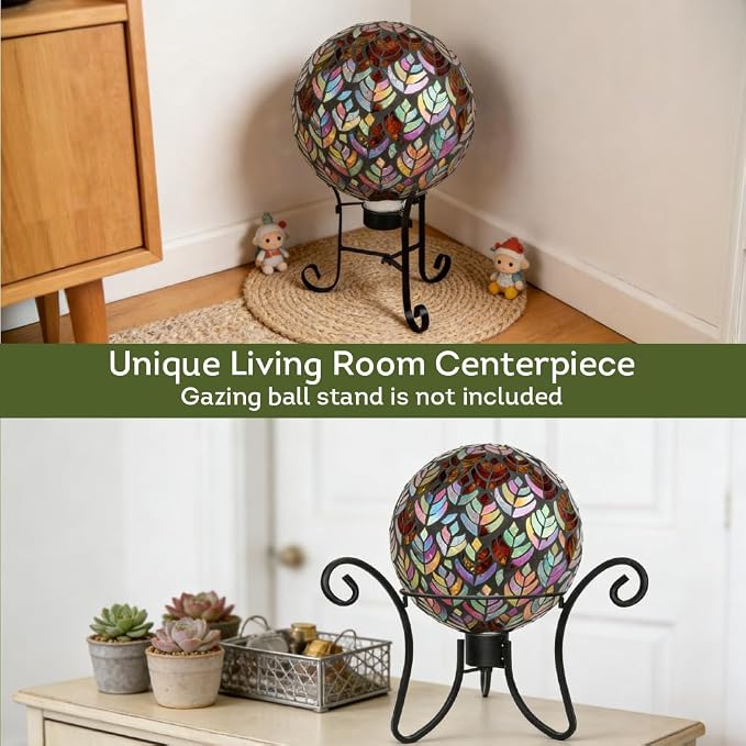Lily's Home Colorful Mosaic Glass Gazing Ball, Designed with a Stunning Holographic Petal Mosaic Pattern to Bring Color to Any Home and Garden, Silver & Purple (10" Diameter)