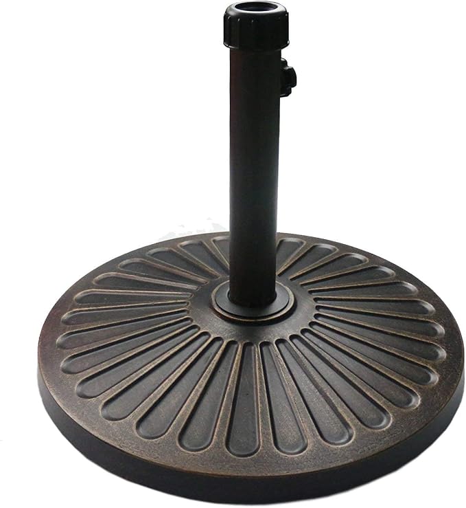 Sunnyglade 9' Patio Umbrella Outdoor Table Umbrella with 8 Sturdy Ribs (Dark Green) | 18" 30.2-lbs Heavy Duty Round Antiqued Umbrella Base, Bronze