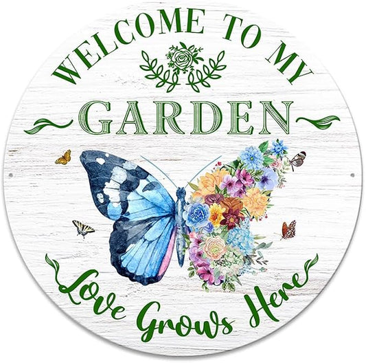 MeMate Garden Sign Outdoor Decorations, 12 inches Metal Signs Decor Outside, Gardening Gifts for Family Friends Gardeners, Rustic Plaque for Potting Shed, Flowers Vegetable Gardens (03)