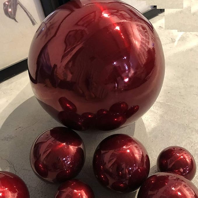 35cm/14inch Diameter Gazing Globe Mirror Ball,Red Stainless Steel Polished Reflective Smooth Garden Sphere,Colorful and Shiny Addition to Any Garden or Home
