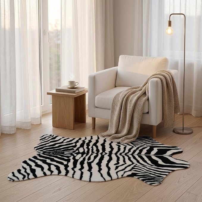 MustMat Zebra Print Rug,Black White Modern Minimalist Decor 2'6"×3'7" | Fits Bedroom,Vanity,Entryway,Armchair,Dorm,RV;Matches Boho,Farmhouse,Contemporary Decor