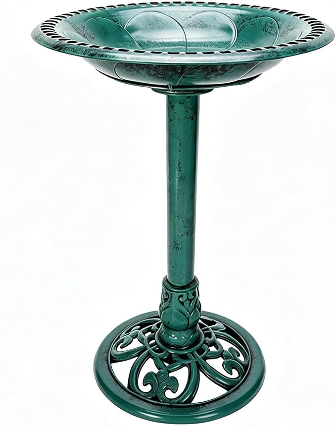 Outdoor Antique Bird Bath Polyresin Lightweight Garden Birdbath for Outside Weather-Resistant Bird Baths(Green)