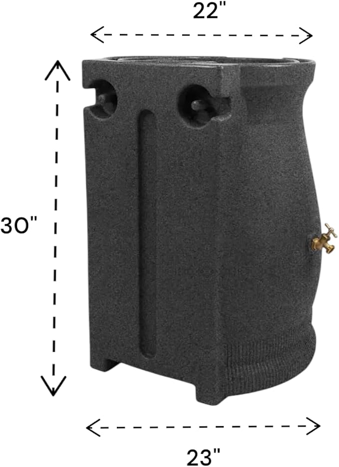 Rain Wizard Decorative Urn Rain Barrel, Durable polyethylene Resin, with Brass Spigot, Flat-Back Design,Perfect for Gardening Any Home (Dark Granite, 50 Gallon)
