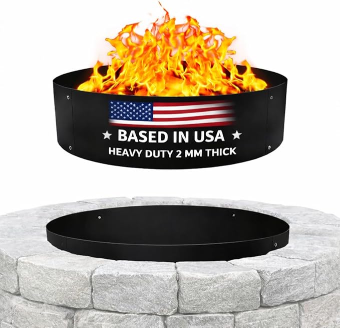 FEBTECH - 48" Portable Firepit Ring Liner - 2MM Carbon Steel DIY Fire Ring for Outdoor Fire Pits - Above-Ground or In-Ground Fire Ring Insert for Backyard Bonfires, Camping, and Outdoor Gatherings