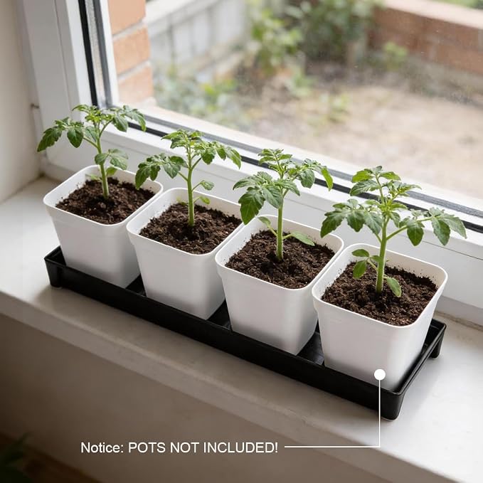 5 Pack Plastic Window Sill Saucer (16"x5.5"x1.5"), Rectangular Windowsill Plant Pot Trays with Removable Drainage Hole, Thick Plant Saucer Tray for 4 inch (10CM) Flower Seedling Pots (Black)