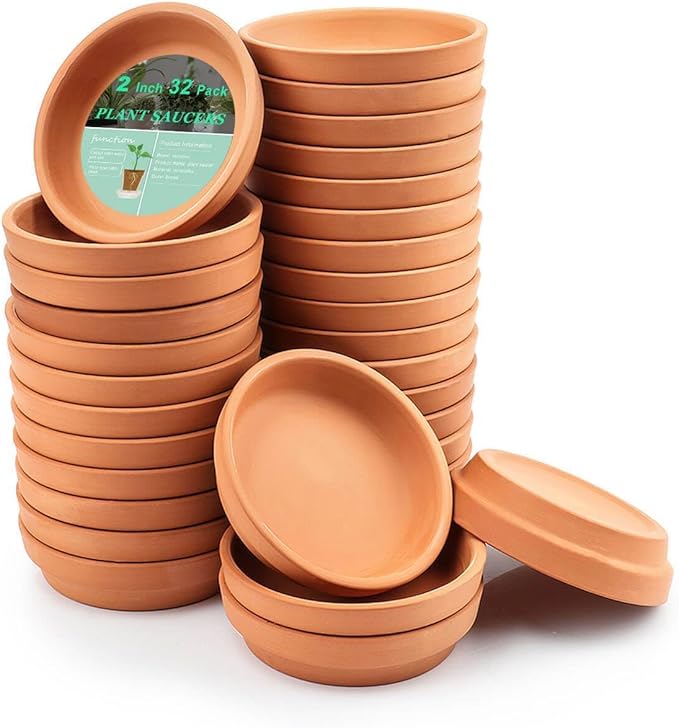 vensovo 2 Inch Terracotta Plant Saucer Pots Tray - 32 pcs Mini Planter Saucers for Indoor & Outdoor Plants, Small Clay Trays Perfect for 1 Inch 1.5Inch Flower Pot