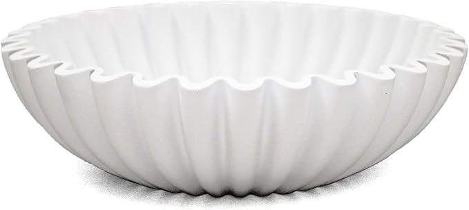 LIN CHUAN Ruffle Decorative Bowl, Large Fruit Bowl for Kitchen Counter, Stylish Key Bowl for Entry Table, Handcrafted Home Decor Display bowl, White