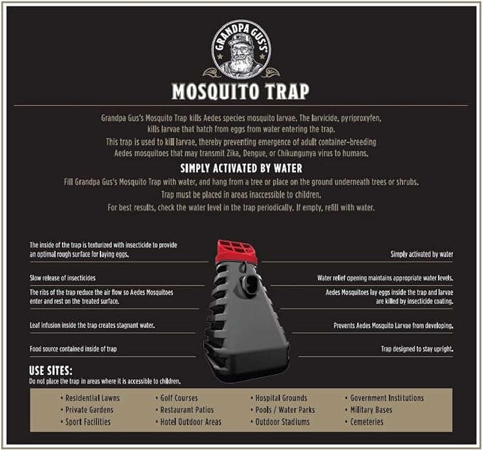 Grandpa Gus's Mosquito Trap and Outdoor Bug Killer - Water-Activated Larvae Control for Backyard, Patio, and Garden - Up to 35 Days & 1,500 Sq Ft of Protection Per Trap, 2 Pack