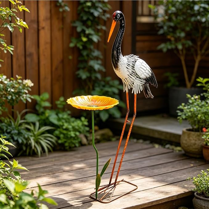 38" Garden Statue Large Outside Egret Sculpture Outdoor Decor | Metal Bird Yard Art Patio Decoration Lawn Ornaments Windproof Backyard Pond Porch Pool Deck Landscape Bird Lover Gift