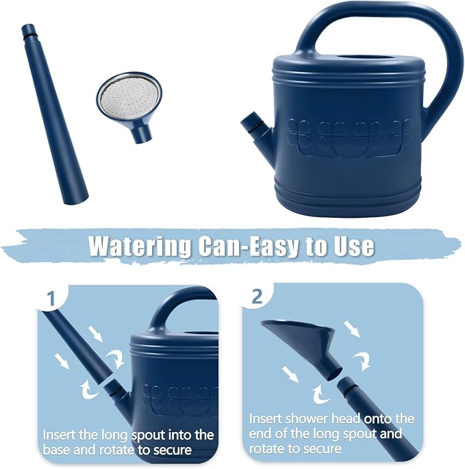 2 Gallon Watering Can, Outdoor Watering Can for Plants, Garden Water Can with Removable Long Spout and Stainless Steel Sprinkler Head, Large Water Can for Greenhouse (Dark Blue, 2 Gallon)