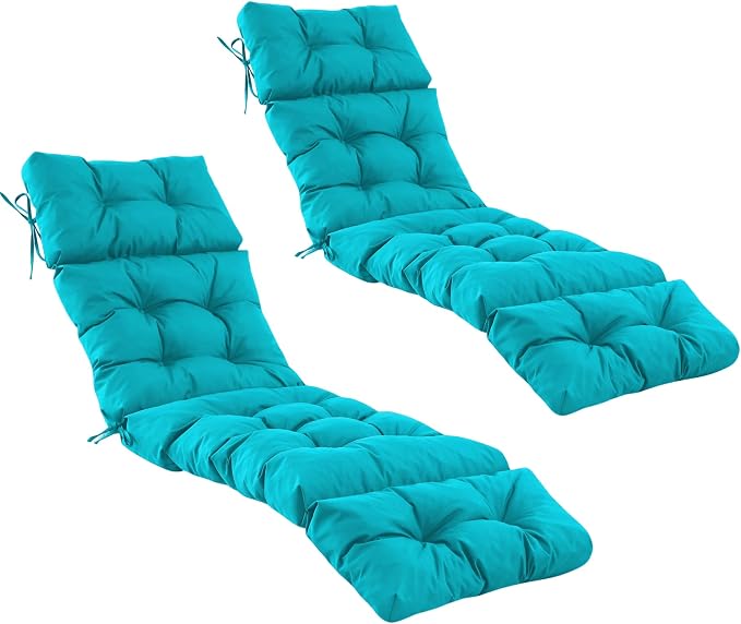 IASEAHK 2 Pcs Chaise Lounge Cushions Outdoor,Waterproof & Fade Resistant Patio Lounge Chair Cushions for Outdoor Furniture, Chaise Cushion with Ties for Pool, Lawn and Beach, 75.1x22.8x4.7 Inch, Teal