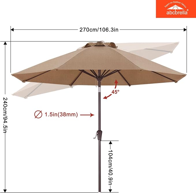 ABCCANOPY OLEFIN® 5-Year No Fading 9FT Patio Umbrella, Outdoor Table Umbrella with 8 Sturdy Ribs for Deck, Backyard, Yard (Tibetan Blue)