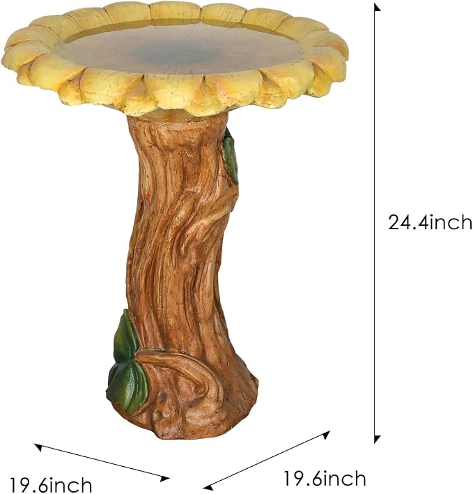 SKYFIRE 24.4" Outdoor Bird Bath -Concrete Birdbaths & Supports with Sunflower Birdbath Bowl and Woodtone Pedestal for Garden, Patio, Lawn, Yard -19.6”Dia. X 24.4”H Garden Decor Statue Bird Baths