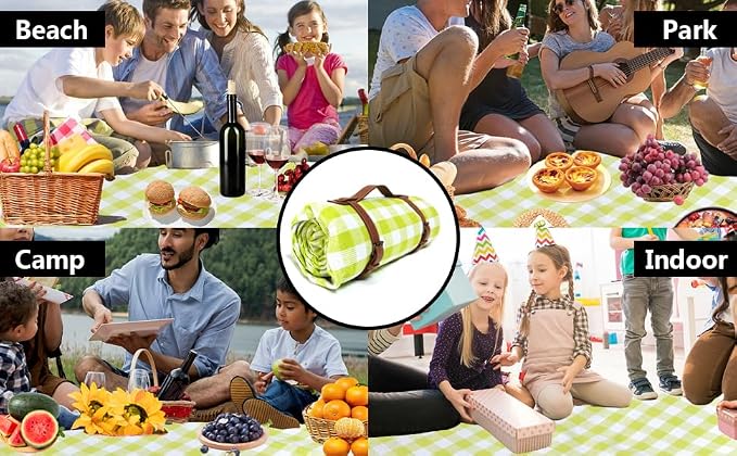 79”x79” Picnic Blanket Extra Large, Waterproof and Foldable Beach Blanket, 3-Layer Outdoor Blanket for 6 to 8 Adults, for Camping, Park, Beach, Grass, Indoors
