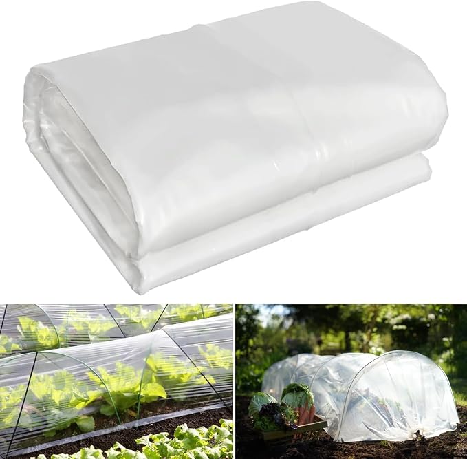 6.5x10 Ft Clear Plastic Floating Row Cover Freeze Protection, 2.4 Mil Polyethylene Plant Cover for Farm, Vegetable, Garden Beds, Greenhouse Plastic Sheeting for Frost Rain Snow Wind Against