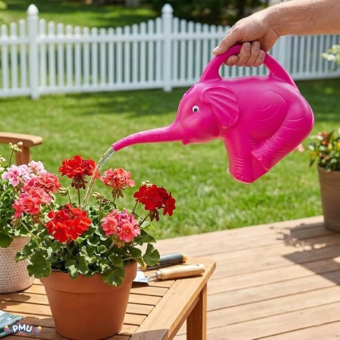 PMU 6Pcs 2-Quart Elephant Watering Can – Durable Plastic Garden Watering Can for Indoor & Outdoor Plants, Easy-Pour Spout, Large Water Pot, Pink