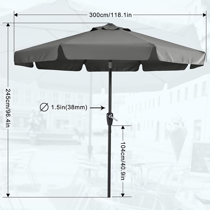 MASTERCANOPY 10ft Patio Umbrella with Valance, Crank and Tilt – 8 Ribs Outdoor Market Umbrella, UV/Fade Resistant, Waterproof Canopy with Wind Vent for Garden, Deck, Backyard, Pool (Dark Gray)