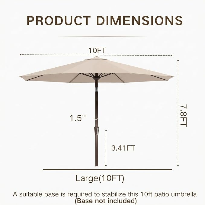 Kingdura 10FT Outdoor Patio Umbrella with Solar Lights, Market Table Umbrella with Push Button Tilt & Crank, 8 Sturdy Ribs, 32 LED Lights, UV Protection for Garden Lawn Deck Backyard Pool (Beige)