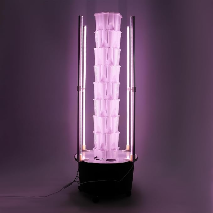 8 Tier Hydroponic Growing Tower with Led Grow Lights Water Pump, 48 Planting Pots Vertical Garden Indoor Outdoor Automatic Water Circulation System, Locking Wheels for Home, Patio, Balcony