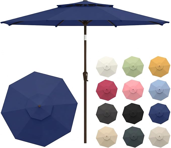 10FT Patio Umbrella, 2 Tier Outdoor Table Umbrella, Large Vented Market Umbrellas with Push Button Tilt and Crank, 8 Sturdy Ribs for Backyard, Deck, Pool, UPF50+ UV Protection