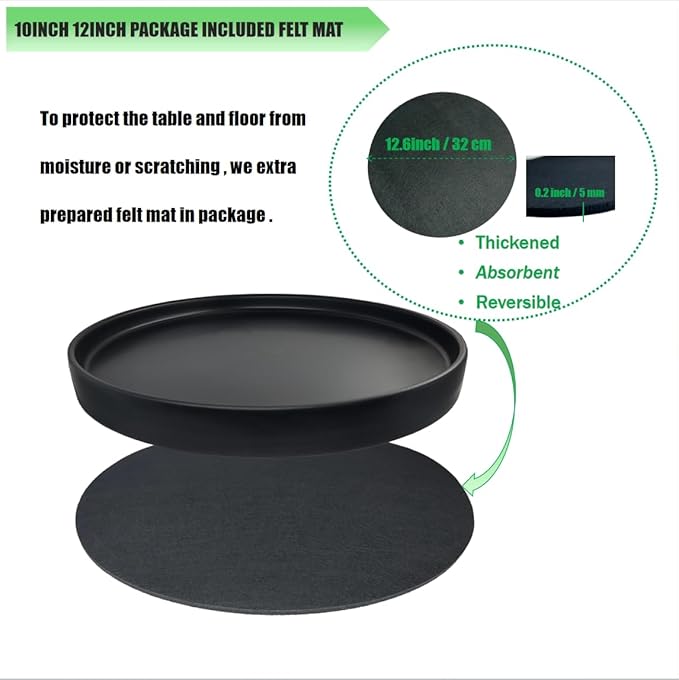 Yukfona Ceramic Plant Saucer Tray 1 Pcs 12 Inch Black, 12.5" OD x11.9 ID x1.6 Deep| Fits Flower pots Bottom≤ 11.9", Heavy Duty Glazed Round Planter Drip with Catch Basin for Indoor Outdoor Plants