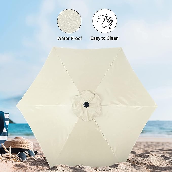 Simple Deluxe 2 Pack 9FT Outdoor Patio Umbrella Table Market Umbrella with Push Button Tilt and Crank, 8 Sturdy Ribs, UV Protection Waterproof for Garden, Lawn, Deck, Backyard, Pool, Creamy White