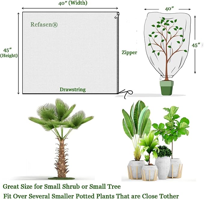 Plant Covers Freeze Protection,3 Packs 45”H X40”W Frost Blankets for Outdoor Plants Frost Cloth with Zipper Drawstring-Protect Trees from Cold Frost Pest