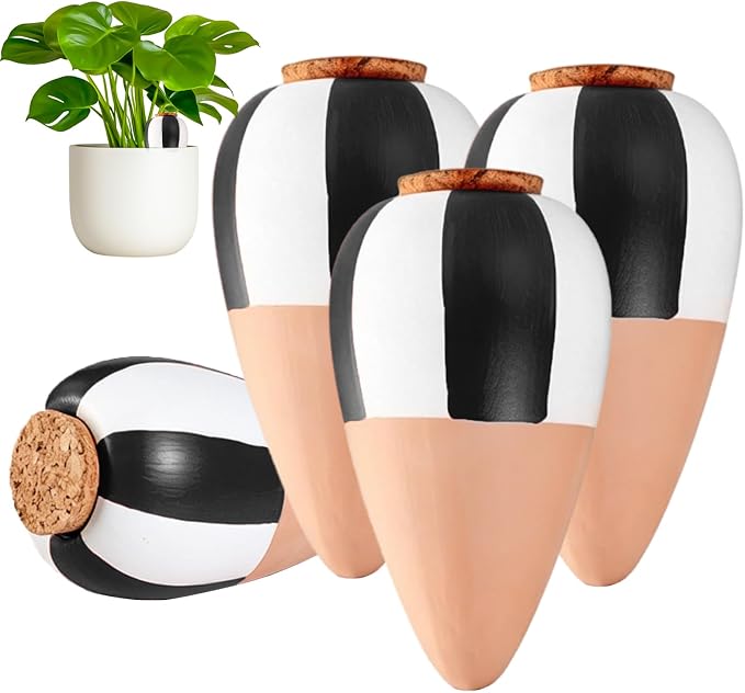 4 Pack Terracotta Watering Spikes, Plant Watering Devices Wine Bottle Automatic Plant Self Watering Spikes for Vacations, Clay Self-Watering Stakes for Indoor Outdoor Plants