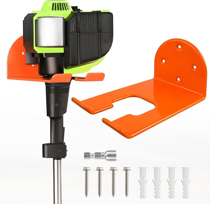 Weedeater Hanger, Heavy Duty Weed Eater Hanger Wall Mount, Garden Power Tool Holder with Rubber Coating for Grass Trimmer, Hedge Trimmer, Leaf Blower, Garage Organizer, 1 Pack