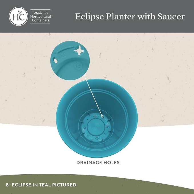 The HC Companies 6 Inch Eclipse Round Planter Pots with Drainage Holes & Attached Saucer, Lightweight UV-Resistant Plastic Indoor & Outdoor Planters, 4-Pack Flower Pots for Garden & Home Decor, White