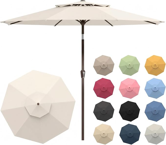 10FT Patio Umbrella, 2 Tier Outdoor Table Umbrella, Large Vented Market Umbrellas with Push Button Tilt and Crank, 8 Sturdy Ribs for Backyard, Deck, Pool, UPF50+ UV Protection