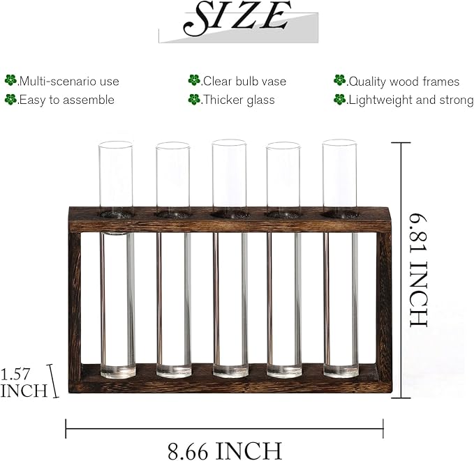 XXXFLOWER Plant Propagation Station,Plant Terrarium Wooden Stand with 5 Test Tubes,Glass Planters for Indoor Plants,Plant Lover Gifts for Women Mom Wife Daughter,Garden Office Room Decoration