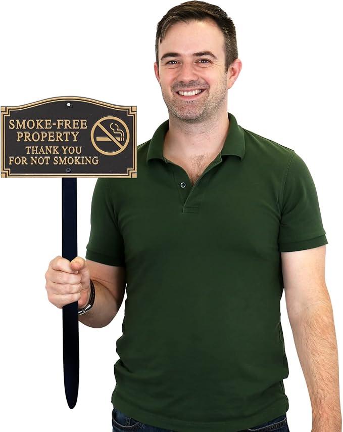 SmartSign Smoke Free Property Sign for Yard, Thank You for Not Smoking Garden Plaque | 5.75" x 9.5" Aluminum Plaque with 18" Black Lawn Stake, Premium No Smoking Sign, Made in USA