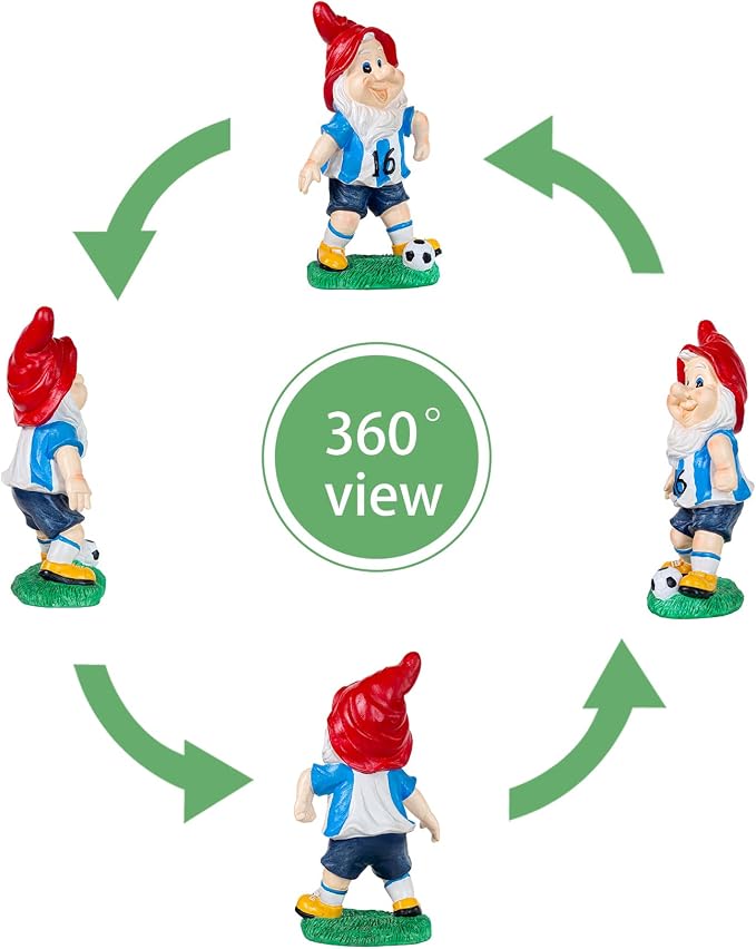 Outdoor Gnome Sculpture Soccer Garden Gnome Statue, 9.8 x 5.1 x 3.5 inches, Red Hat with Blue Jersey The for Football Enthusiasts