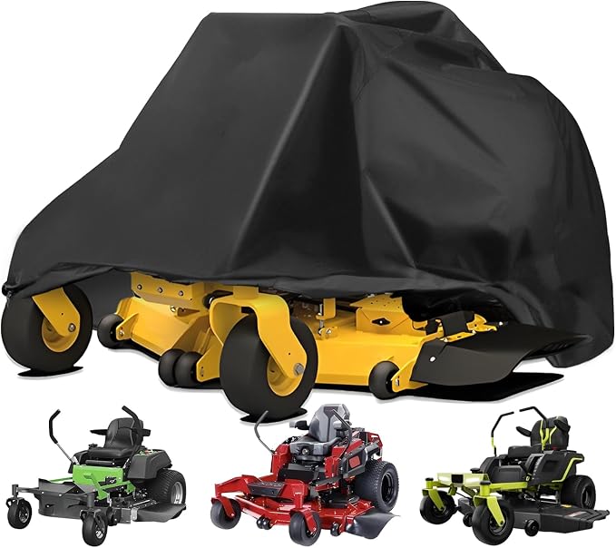 Lawn Mower Cover, Heavy Duty 600D Oxford, Waterproof Outdoor, Weather Resistant, Rip-Proof, Anti-UV, Raing-proof, Sun Block, Heatresistant with 1 Windproof Strap, 1 Storage Bag (Zero-Turn)