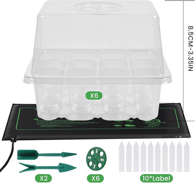 Adawook Clear Seed Starter Trays with Grow Lights & Heat Mat, 72 Cells Seed Starter Kit, 3 Lighting Mode, 4 Timing, Germination Kit with Humidity Control Domes, Gardening Gifts Plant Grow Kit