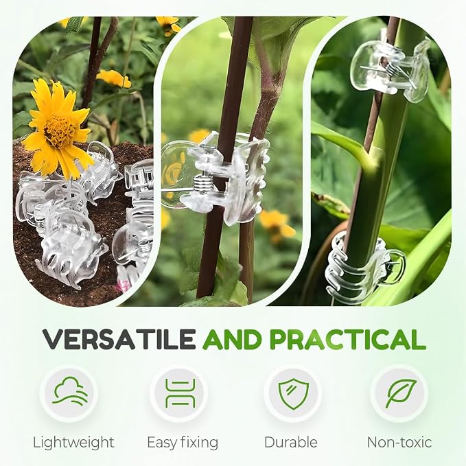 Plant Clips for Climbing Plants, Orchid Clips Plant Support Clips Secured Plastic Plant Clips, Plant Fixing Clips Reusable Garden Clips Vine Clips for Supporting Stems Vines Grow (200, Transparent)