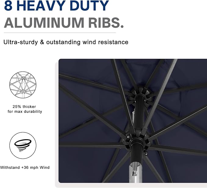ABCCANOPY Durable Solar Led Patio Umbrellas with 32LED Lights 11FT (Deep Blue)