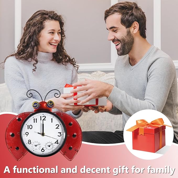 Outdoor Clock with Thermometer and Hygrometer Combo, 13 Inch | Silent No-Ticking, Wall-Mounted Clock Waterproof for Patio, Living Room, Kitchen, Red