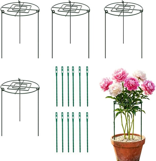 4 Pack Peony Cages and Supports, 14" D x 16" H Large Plant Supports for Outdoor Plants, Heavy Duty Flower Support Rings for Peonies, Roses, Hydrangeas, Tomatoes & More