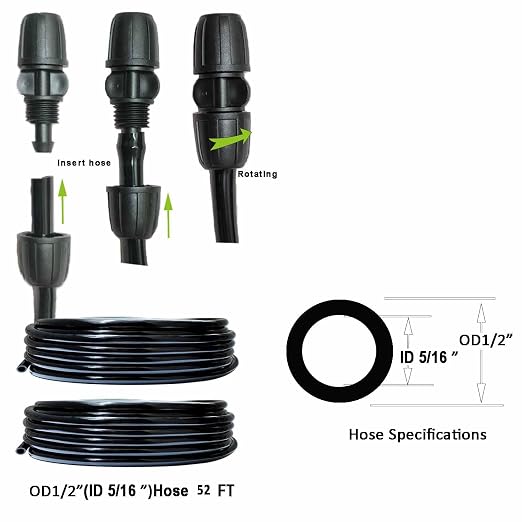 Drip Irrigation Kit 52ft 5/16“ID Inche Pipe Solutions for Large Gardens with Low Water Pressure Away from The Water Source