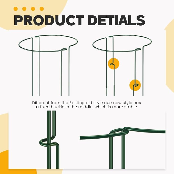 Menkxi 16 Pack Plant Support Stakes 30" H x 11.5" W Half Round Peony Cages and Supports with 66 ft Twist Tie Metal Plant Stakes for Indoor Outdoor Flower Peony Tomato Hydrangea