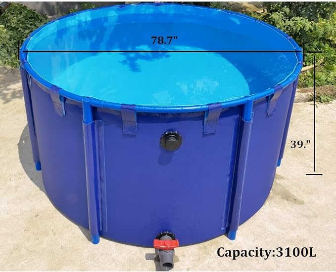 Canvas Fish Pond for Koi Large Collapsible Canvas Plastic Above Ground Pond | Agricultural Irrigation Above Ground Pond for Koi Culture with Durable Brackets 78X39 in(3100 L)