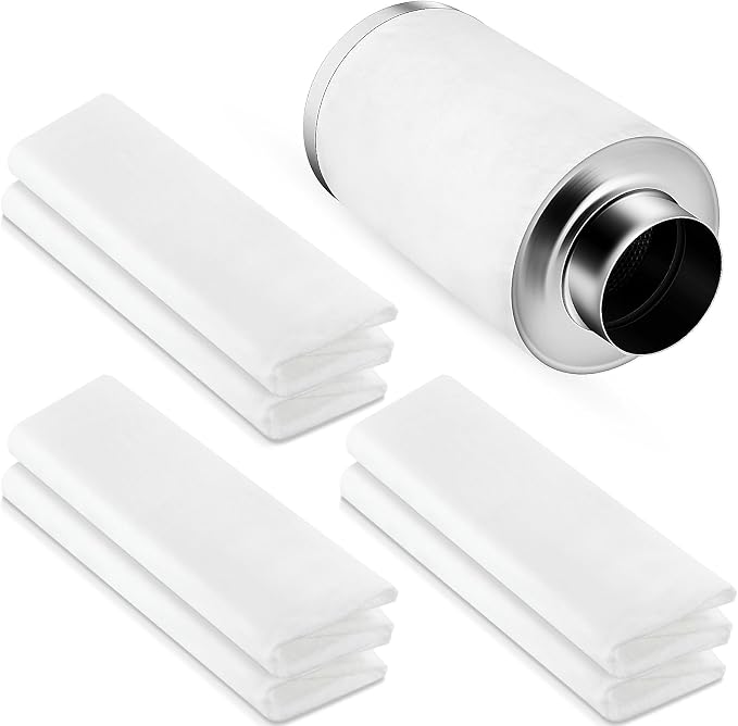 Tudomro 6 Pack Carbon Prefilter for 4 Inch Carbon Filter Replacement, Non Woven Fabrics Material and Electrostatic Fibers for Odor Control in Grow Tents Indoor Gardening Hydroponics Ventilate, White