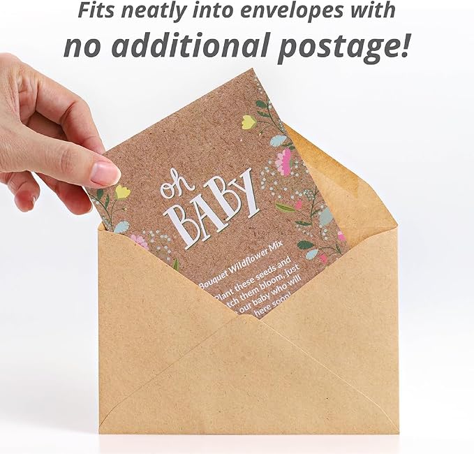 BENTLEY SEED CO. Oh Baby Flower Seeds Packets - Girl/Boy Baby Shower Favors - Pre-Filled, 25 Wildflower Seed Packs for Favor - Eco-Friendly Gift & Babys Guest Giveaways - Non-GMO Seeds - Brown