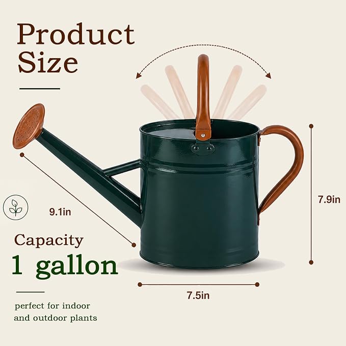 Metal Watering Can for Plants,Watering Cans for Outdoor&Indoor Gardening, Galvanized Steel Water Can with Removable Spout,Watering Pot with Ergonomic Movable Handle(Green)
