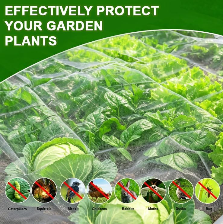 4×25 FT Garden Netting, Ultra Fine Mesh Pest Barrier, Plant Covers Row Cover for Vegetables Fruits Flowers, Greenhouse Raised Bed Screen Protect Plants from Birds Bugs - Image 5