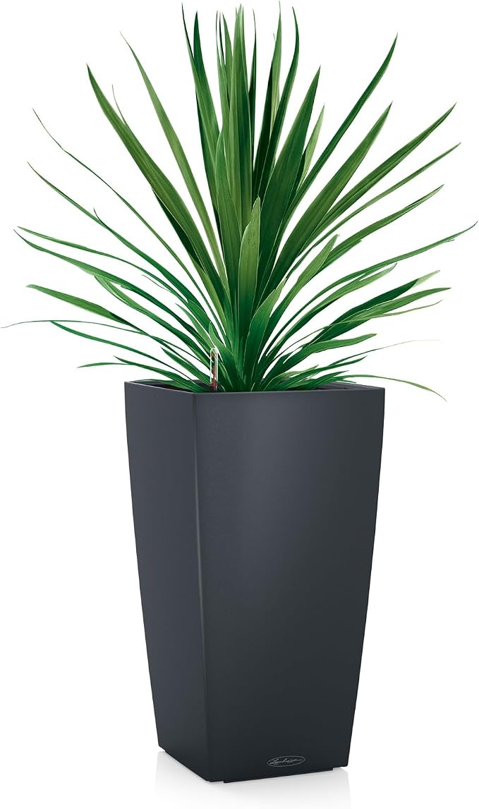 Lechuza CUBICO Color 22 Slate, Self-Watering Tall Planter, H16.1 L8.7 W8.7 in