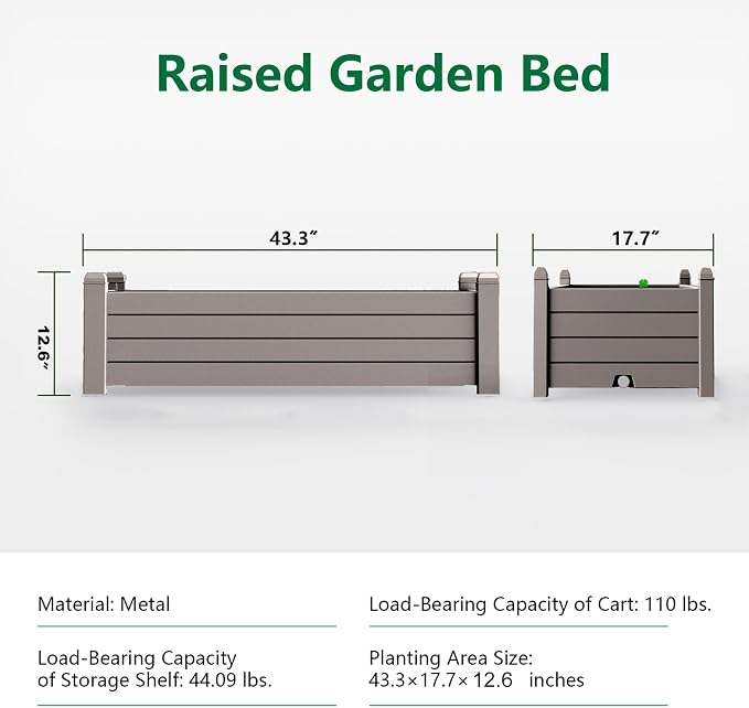Elevated Raised Garden Bed,Outdoor Large Resin Patio Planter Box Stand Divisible with Drain Plug,Water Monitor for Plants Vegetables Flowers Fruits(Grey)
